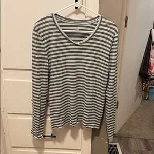Eddie Bauer Gray and Light Blue Striped Top